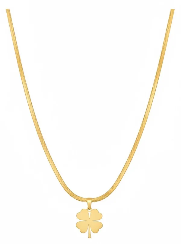 Gold_Golden_Four_Leaf_Clover_Snake_Chain_Necklace_For_Women